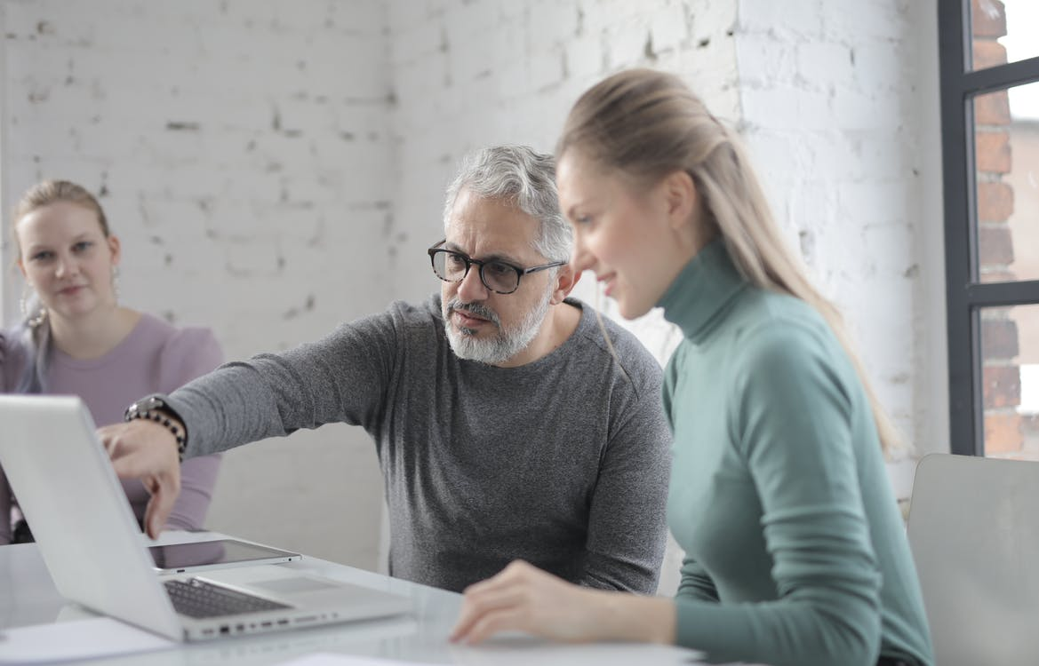 Two people discussing