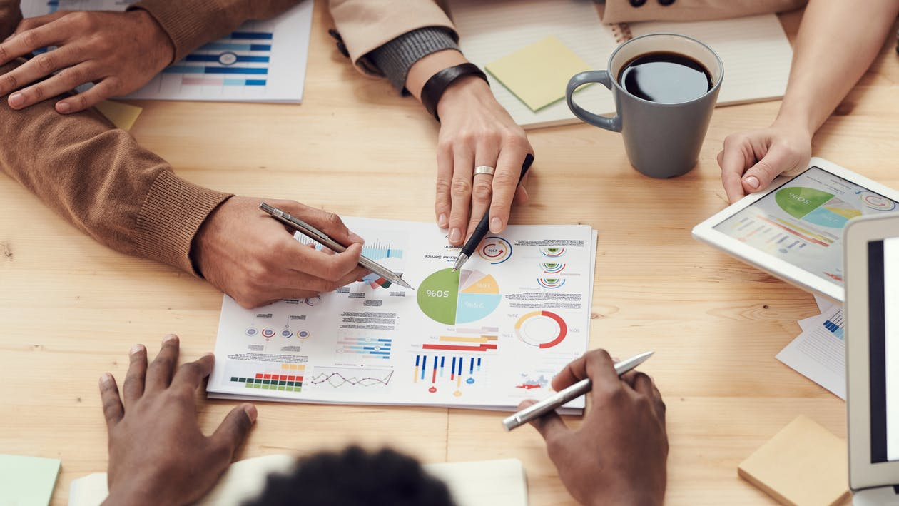 People working on a business plan. 